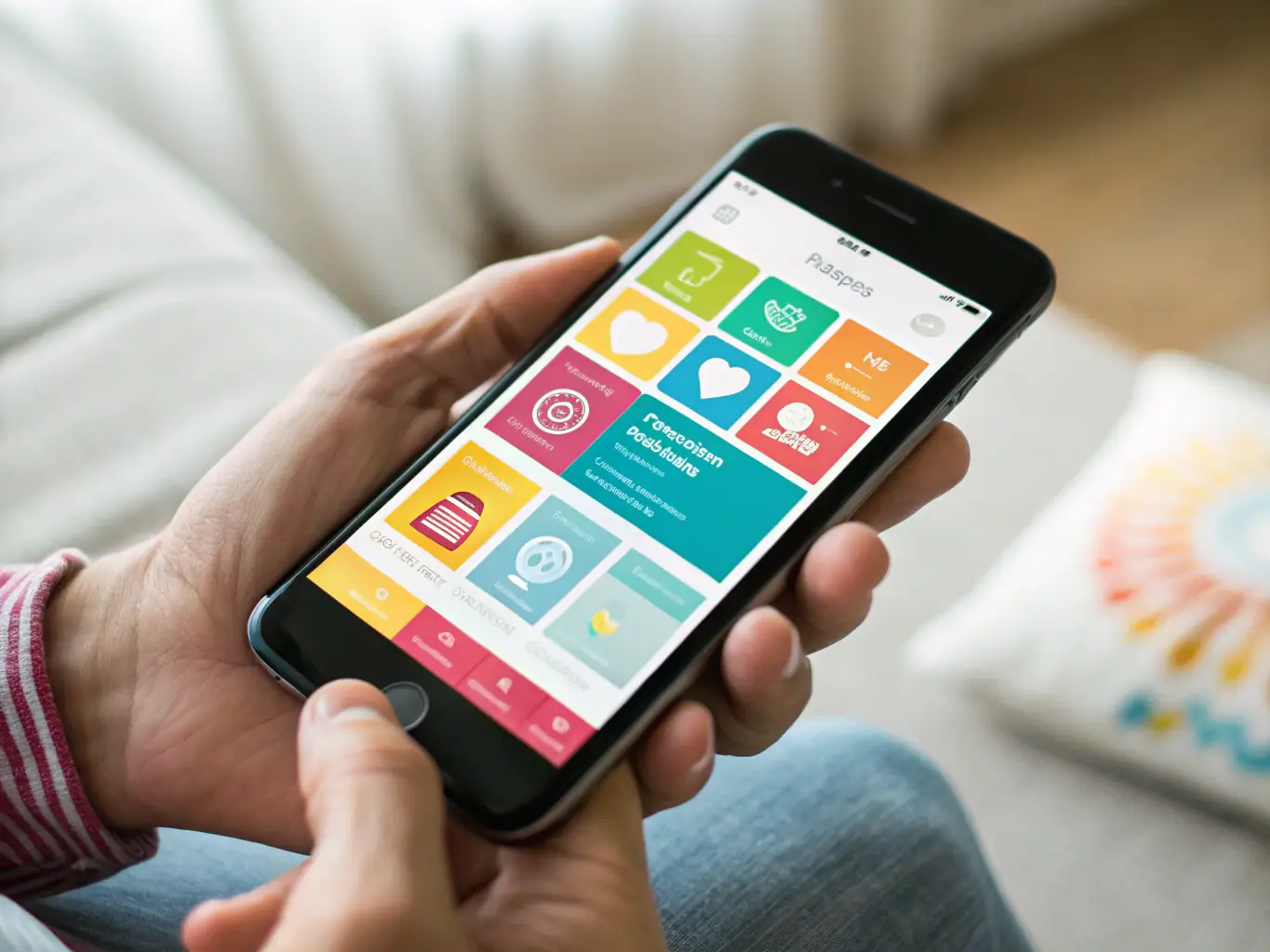 A smartphone displaying a sleek mobile app interface with code and design elements, representing Mobile App Development.